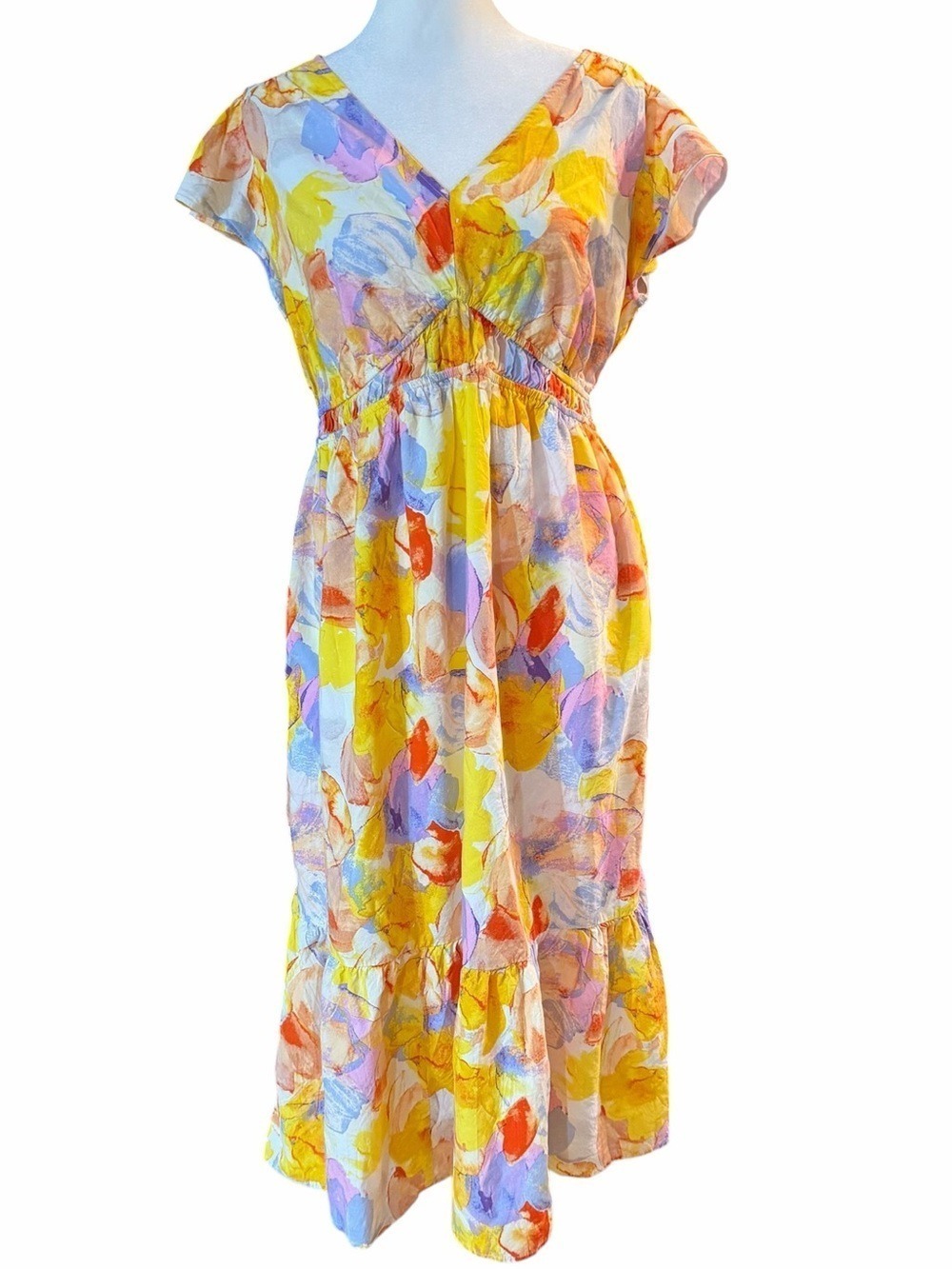 Isabel Maternity by Ingrid & Isabel Flutter Sleeve Yellow Floral Dress Size M